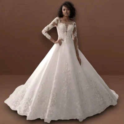 Wedding Dress  Scoop Glitter Princess Long Sleeves Lace Princess Bride Bridal Gowns